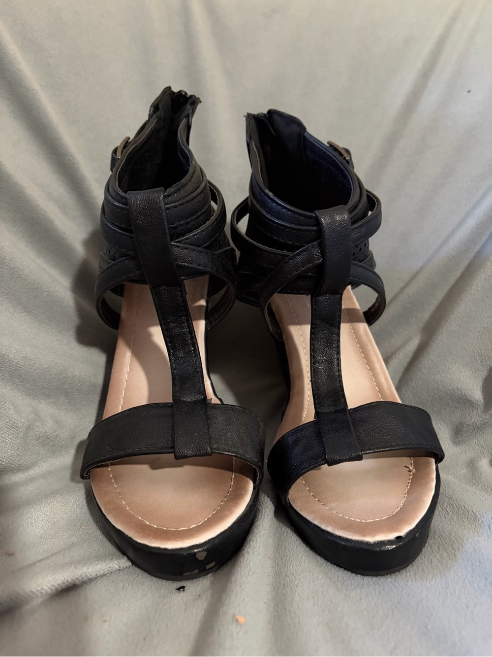 Women’s Black Strappy T‑Bar Sandals